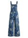 Salopette Imprimée Fleur Denim avec Poches Bleu Années 1950