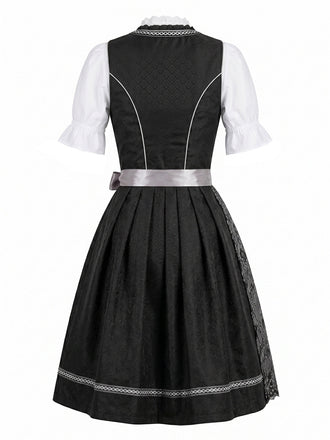 3PCS Top Évasé et Robe à Col Carré et Tablier en Dentelle Noir Années 1950