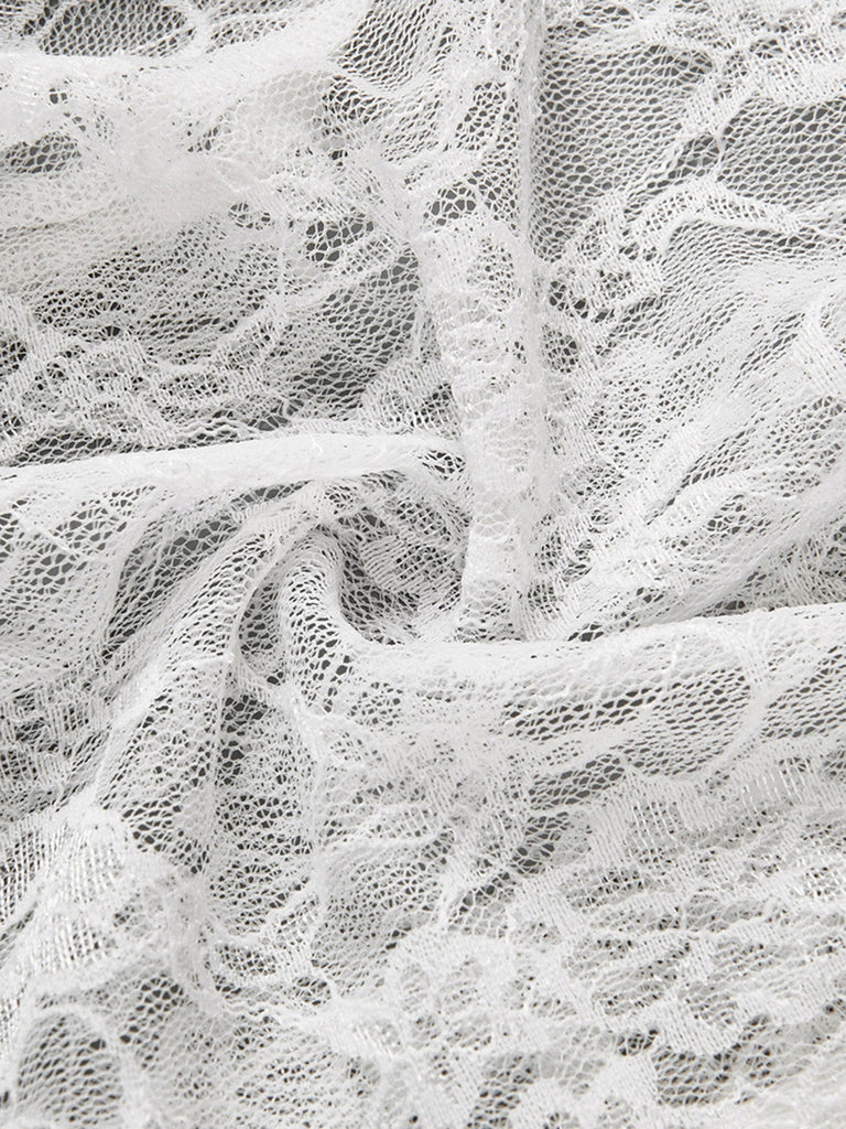 Blouse Courte Blanche Dentelle Col Mao à Volants Années 1950 6