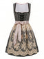 Robe Noire Col Carré & Tablier Dentelle Florale Années 1950