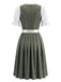 3PCS Robe Jacquard Verte Col Carré & Tablier & Haut Bouffant Années 1950 2