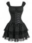 Robe en Dentelle Corset Lacé Rayures Noir Années 1970