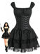 Robe en Dentelle Corset Lacé Rayures Noir Années 1970