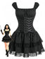 Robe en Dentelle Corset Lacé Rayures Noir Années 1970