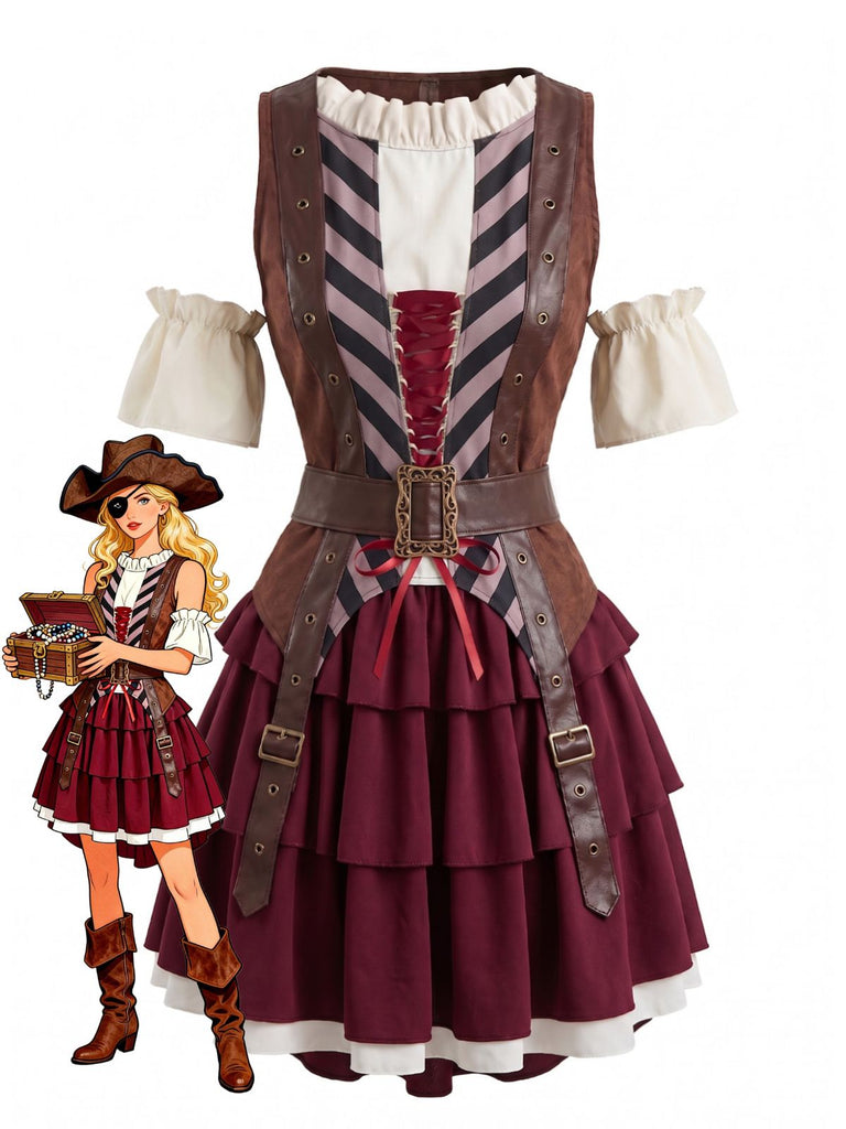 Ensemble costume de pirate somalien à corset et volants étagés années 1980
