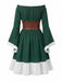 Robe Épaules Dénudées Manches Cloche avec Lacé Corset Belt Années 1970