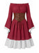 Robe Épaules Dénudées Manches Cloche avec Lacé Corset Belt Années 1970