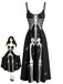 Robe noire d’Halloween à fines bretelles et motif squelette années 1930