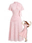 Robe en Dentelle Col Montant à Lavallière Jacquard Rose Années 1930