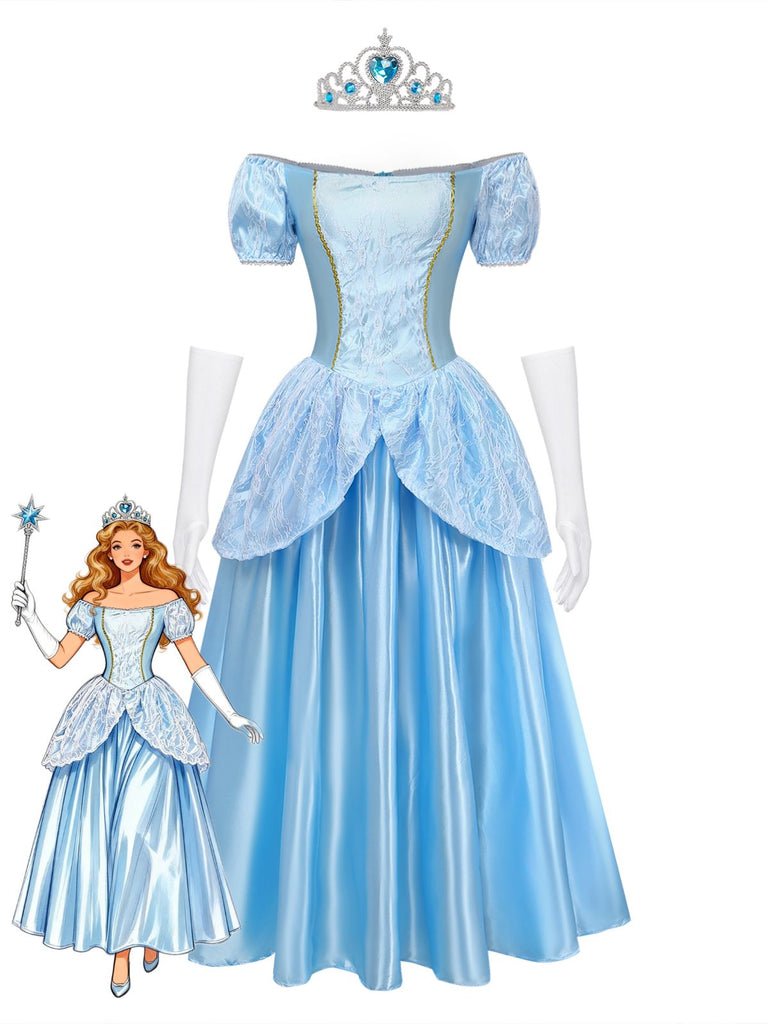 Set Robe Costume Princesse Cendrillon Bleu Clair Années 1970