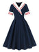 Robe Évasée à Col Marin Nautique Bleu Foncé Années 1950