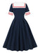 Robe Évasée à Col Marin Nautique Bleu Foncé Années 1950