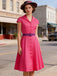 Robe à Pois Manches Courtes Revers Ceinturé Années 1950
