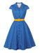 Robe à Pois Manches Courtes Revers Ceinturé Années 1950