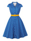 Robe à Pois Manches Courtes Revers Ceinturé Années 1950