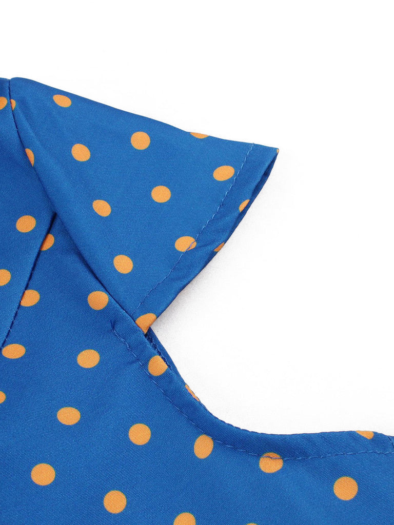 Robe à Pois Manches Courtes Revers Ceinturé Années 1950