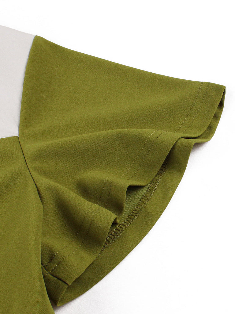 Robe Évasée Verte Col Cœur Panneau Contrasté Années 1950 4