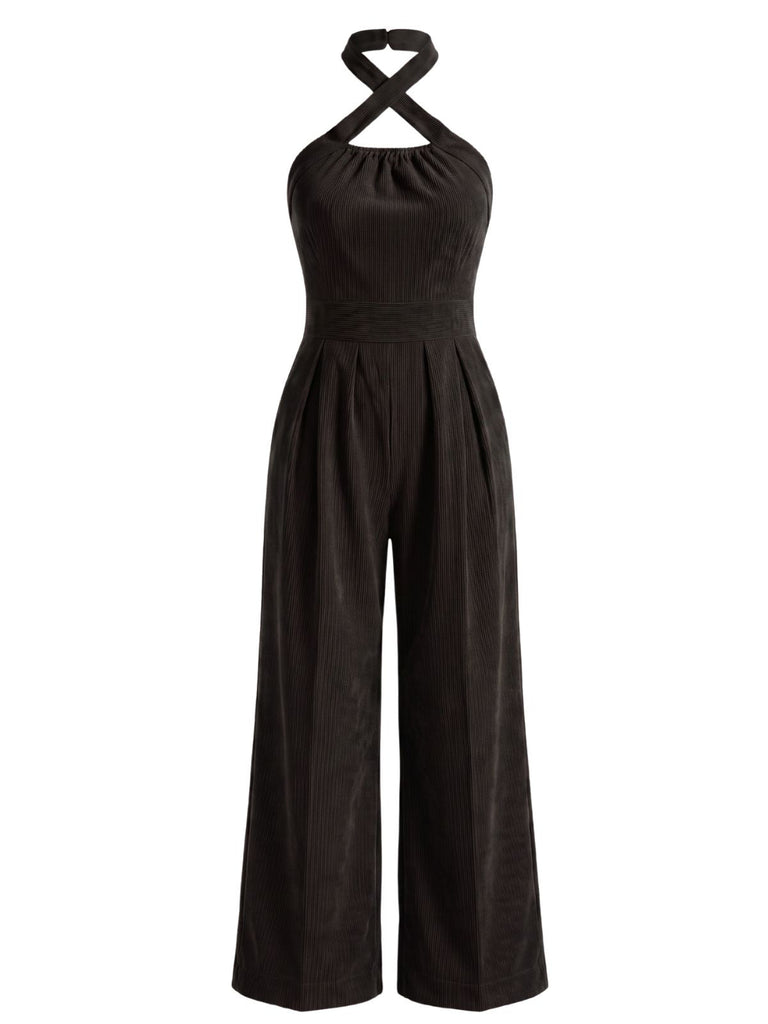 Combinaison Corduroy Croix Halter Col Jambes Larges Années 1950