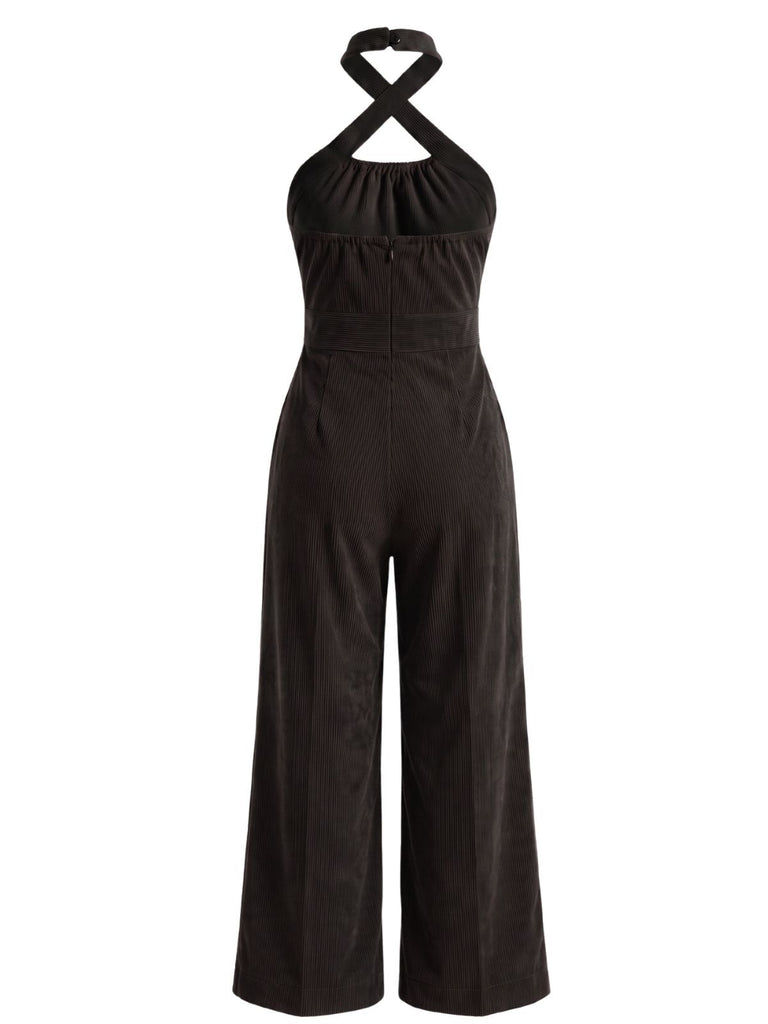 Combinaison Corduroy Croix Halter Col Jambes Larges Années 1950
