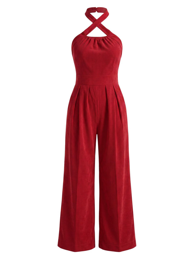 Combinaison Corduroy Croix Halter Col Jambes Larges Années 1950