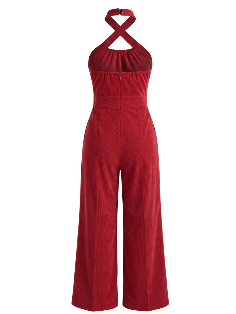 Combinaison Corduroy Croix Halter Col Jambes Larges Années 1950