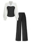 2PCS haut et pantalon manches longues rayures et blocs couleurs années 60