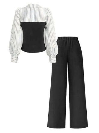 Ensemble deux pièces à rayures contrastées, haut manches longues et pantalon années 1960 - 2
