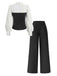 Ensemble deux pièces à rayures contrastées, haut manches longues et pantalon années 1960 - 2