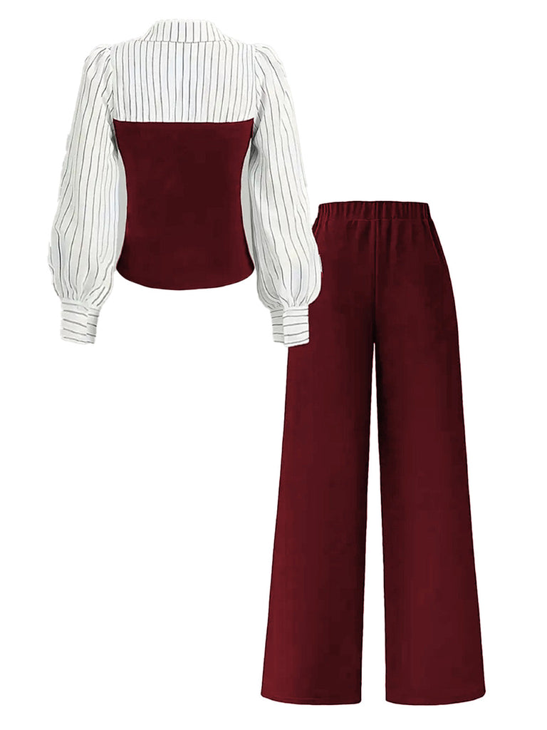 Ensemble deux pièces à rayures contrastées, haut manches longues et pantalon années 1960 - 8