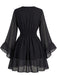 Robe Noir Mousseline Col V Smocké Waist Mini Années 1930