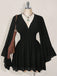 Robe Noir Mousseline Col V Smocké Waist Mini Années 1930