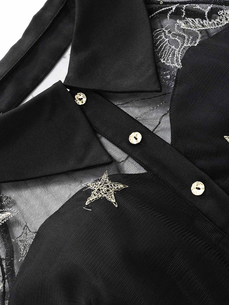 [Prévente] Robe Noir Doré Revers Celestial Imprimé Filet Années 1980