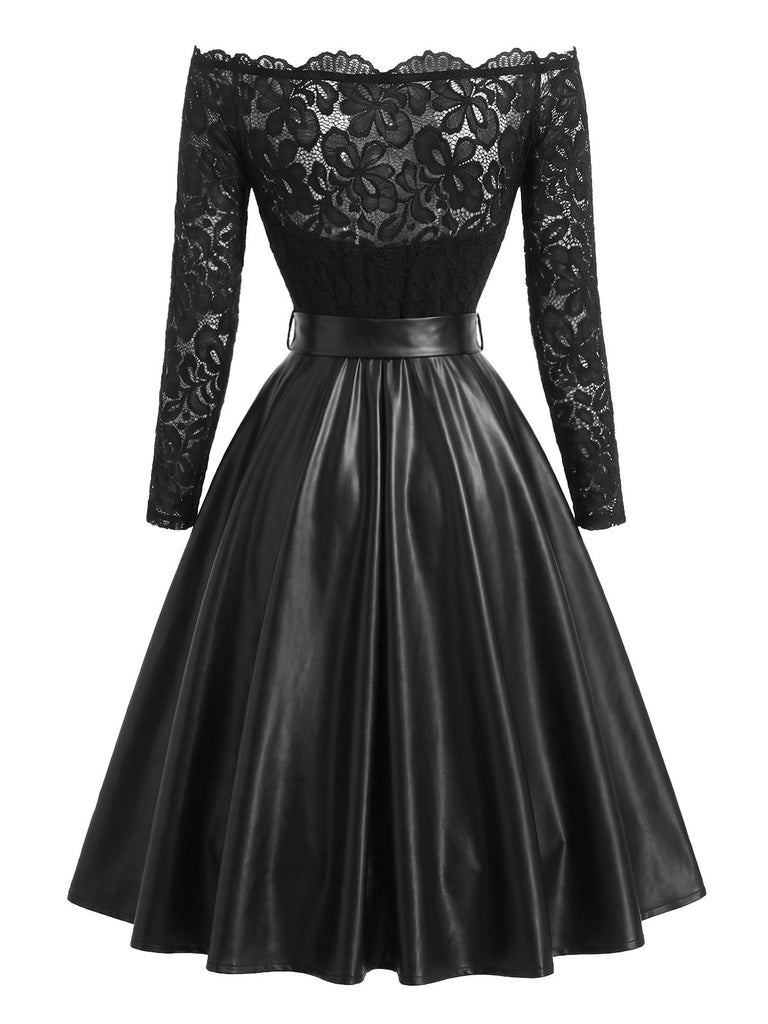 [Prévente] Robe noire en dentelle à épaules dénudées et nœud à la taille années 1950 - 4