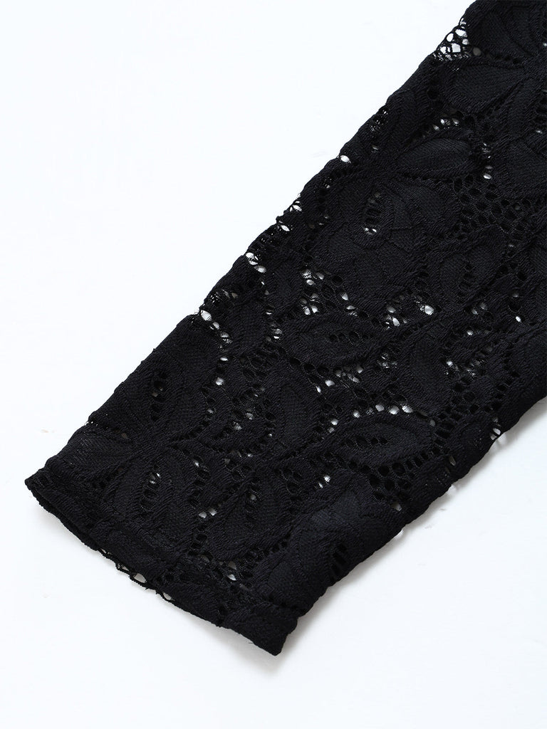 [Prévente] Robe noire en dentelle à épaules dénudées et nœud à la taille années 1950 - 6