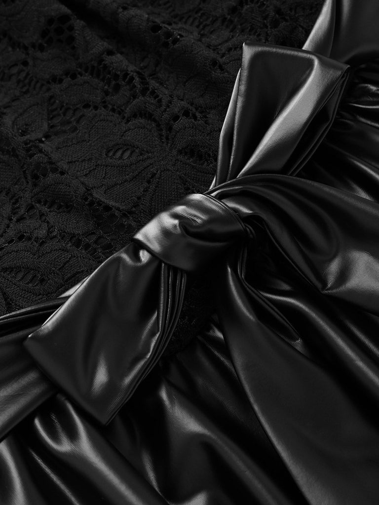 [Prévente] Robe noire en dentelle à épaules dénudées et nœud à la taille années 1950 - 5
