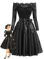 [Prévente] Robe noire en dentelle à épaules dénudées et nœud années 1950