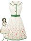 [Prévente] Robe blanche motif floral col Claudine et ceinture années 50