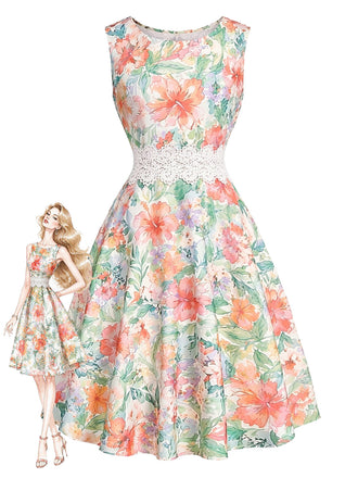 [Prévente] Robe Midi Chartreuse Dentelle Florale Sans Manches Années 1960