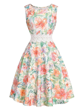 [Prévente] Robe Midi Chartreuse Dentelle Florale Sans Manches Années 1960 2