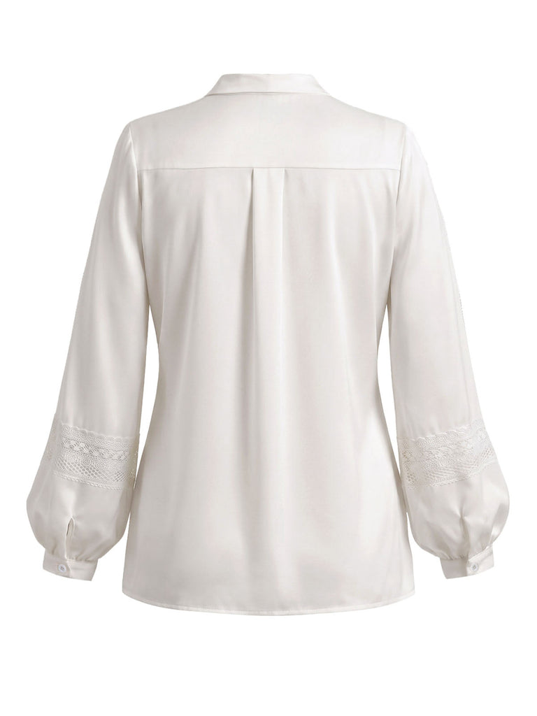 [Prévente] Blouse blanche en dentelle à col lavallière et manches lanternes Années 1970