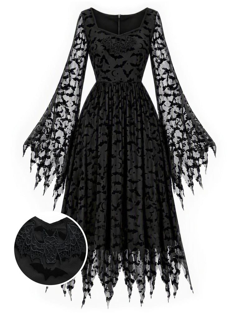 [Prévente] Robe Noir Gothique Ghost Filet Chauve-Souris Manche Années 1970