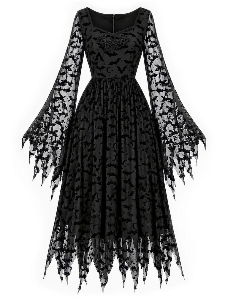 [Prévente] Robe Noir Gothique Ghost Filet Chauve-Souris Manche Années 1970