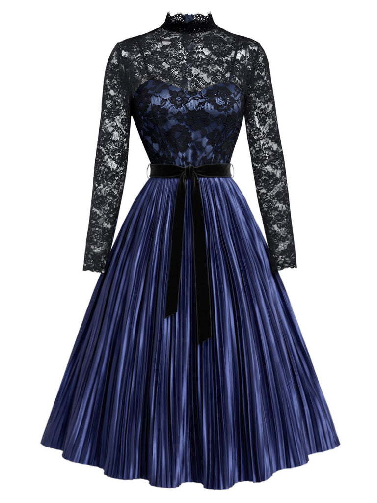 [Prévente] Robe bleu royal à corsage en dentelle transparente et jupe plissée années 1950