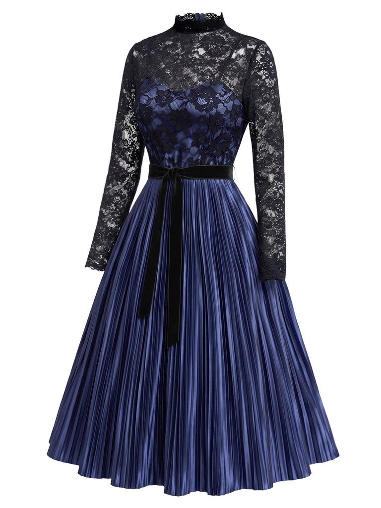[Prévente] Robe bleu royal à corsage en dentelle transparente et jupe plissée années 1950