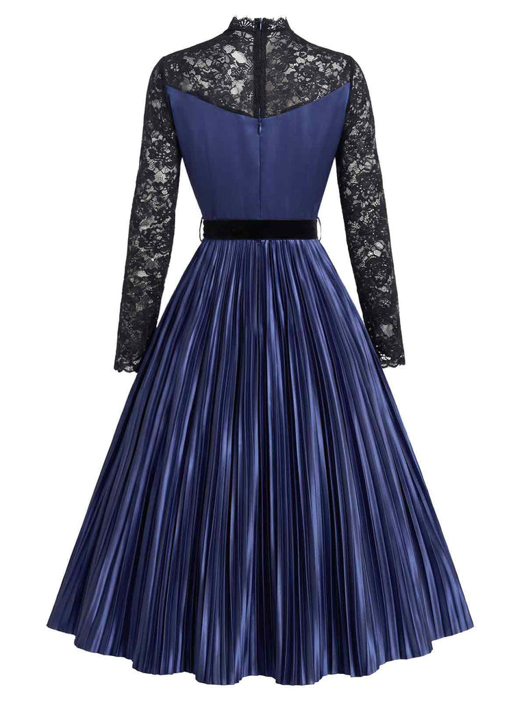 [Prévente] Robe bleu royal à corsage en dentelle transparente et jupe plissée années 1950