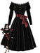 [Prévente] Robe noire en velours et dentelle à épaules dénudées et ceinture Années 1950