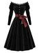 [Prévente] Robe noire en velours et dentelle à épaules dénudées et ceinture Années 1950