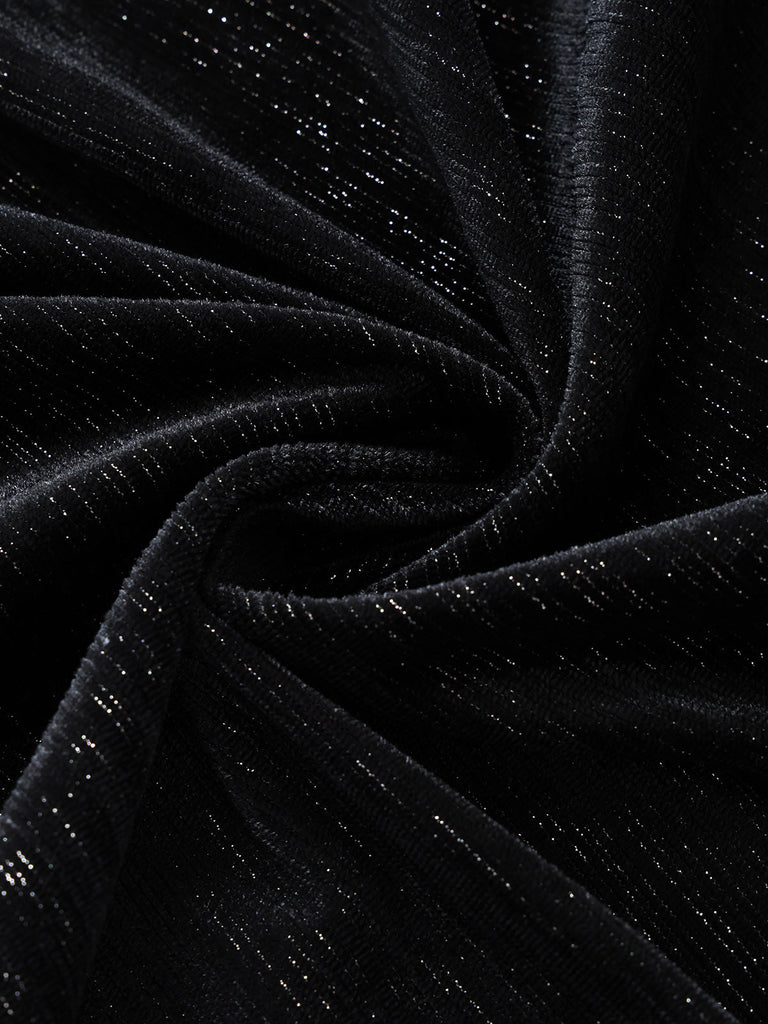 [Prévente] Robe noire en velours et dentelle à épaules dénudées et ceinture Années 1950