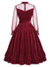 [Prévente] Robe rouge en velours à volants et manches transparentes à pois Années 1950 - 4