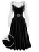 [Prévente] Ensemble 2 pièces noir et blanc avec haut volanté en dentelle et robe en velours années 1940